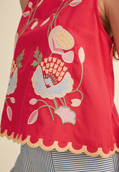 Floral Embroidered Scalloped Tank