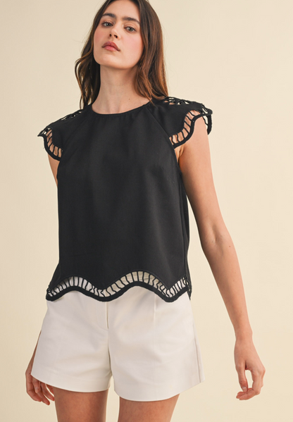 Embroidered Cap Sleeve Top