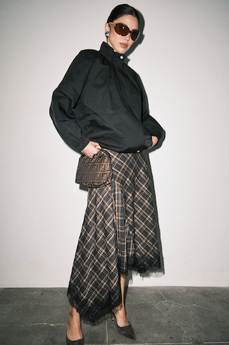Plaid Asymmetric Midi Skirt