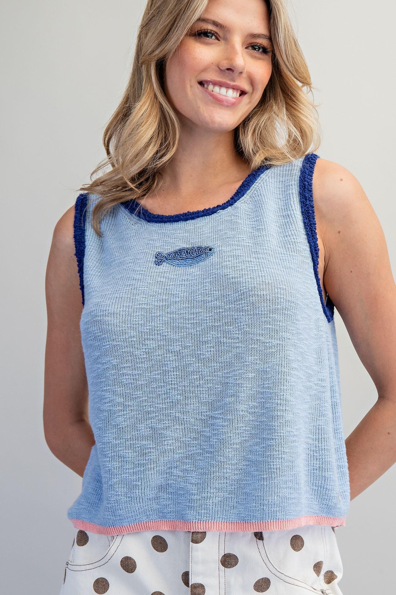 Beaded Fish Knit Top