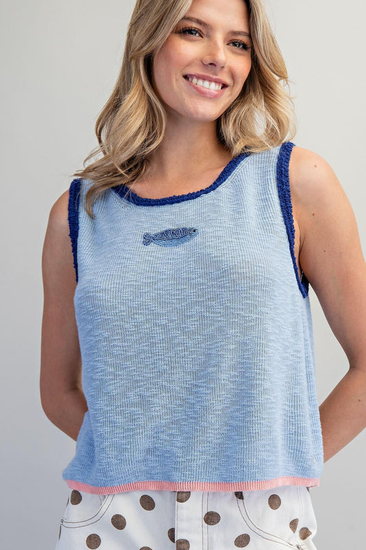 Beaded Fish Knit Top