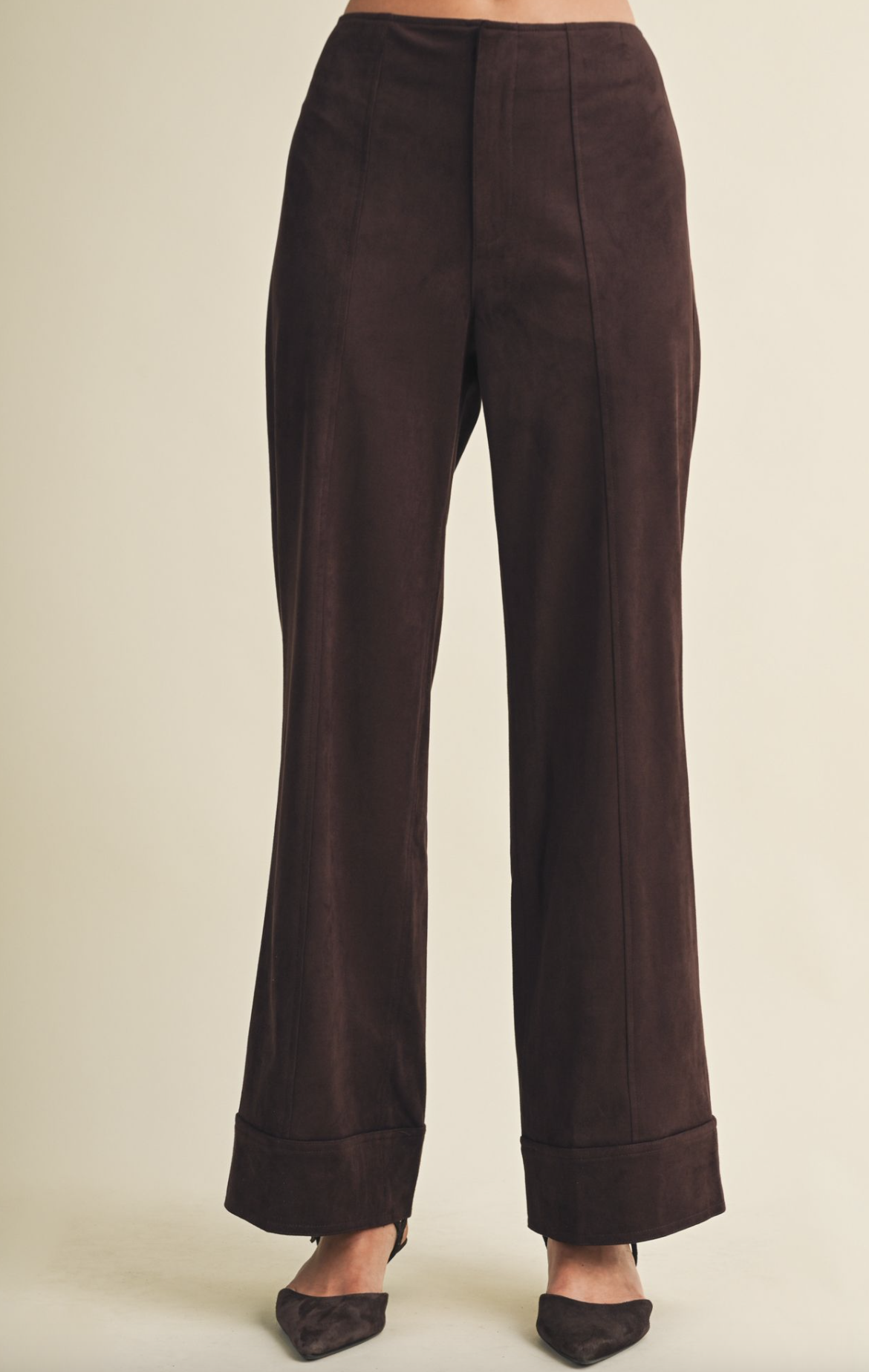 Mustard Seed Suede Trouser Pants featuring a suede‑finish fabric, tailored straight‑leg silhouette, smooth drape, and polished everyday styling.