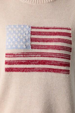 USA Flag Crew Neck Wide Shoulder Sweater