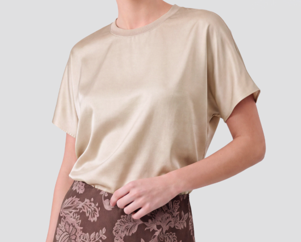 Satin Crewneck Short Sleeve Top