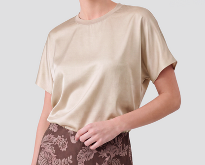 Satin Crewneck Short Sleeve Top