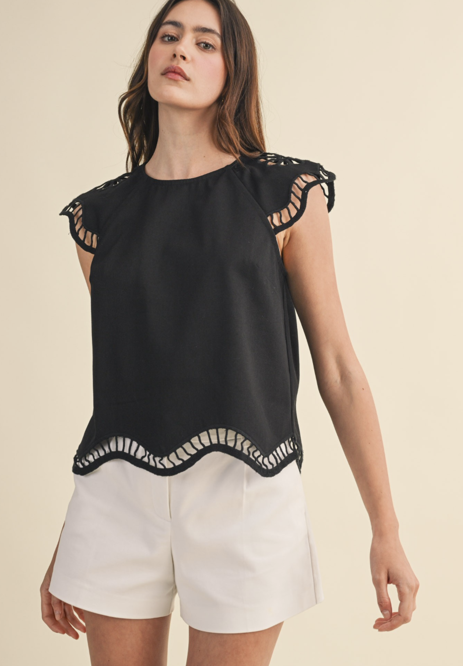 Embroidered Cap Sleeve Top