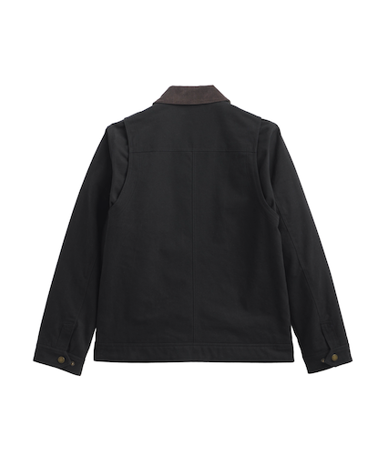 The back view of a Pendleton black canvas utility jacket with a contrasting dark brown collar, displayed on a clean white background.