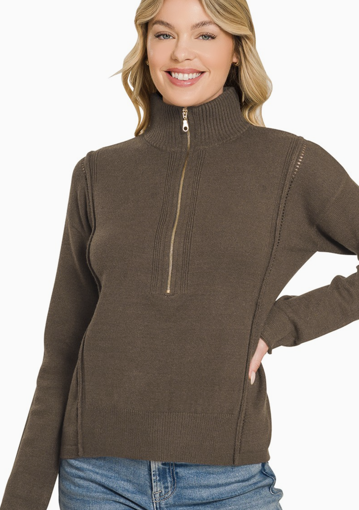 Half Zip High Neck Sweater
