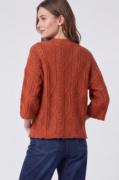 3/4 Sleeve Cable Sweater Top