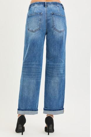 Slouch Ankle Boyfriend Jeans with Cuffed Hem
