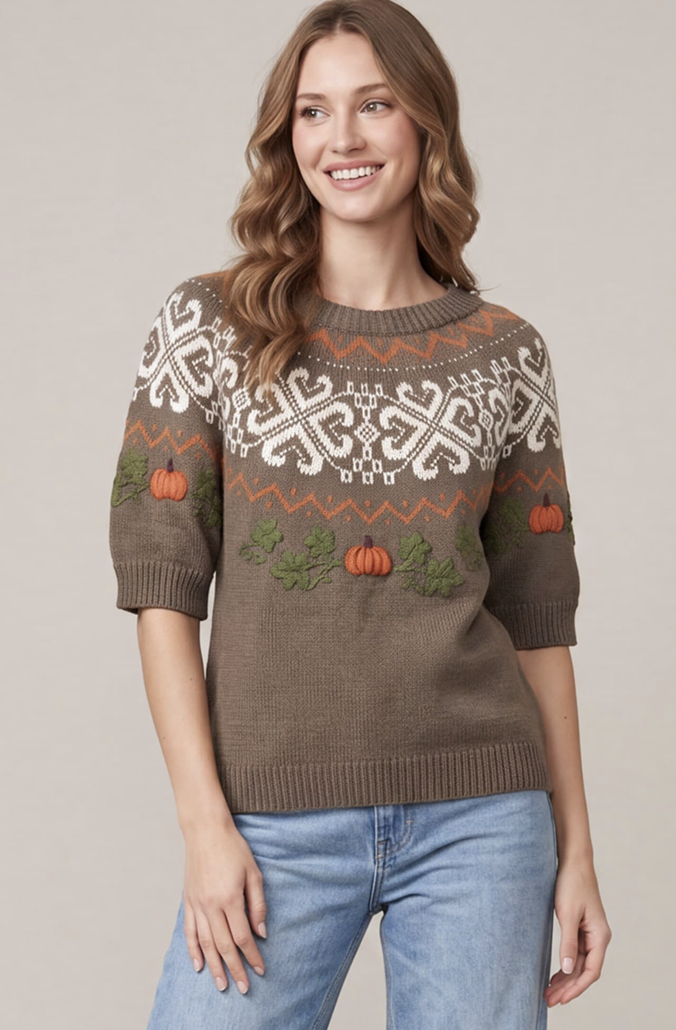 Pumpkin Fair Isle Sweater Top