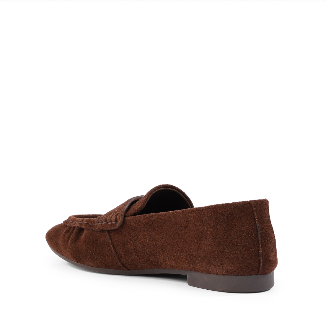 A single Seychelles Day Trip brown suede loafer shown from a rear three-quarter angle on a clean white background.