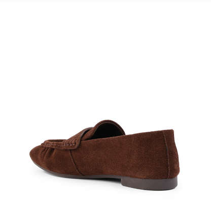 A single Seychelles Day Trip brown suede loafer shown from a rear three-quarter angle on a clean white background.