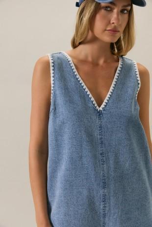 Sleeveless Stitch Detail Denim Romper