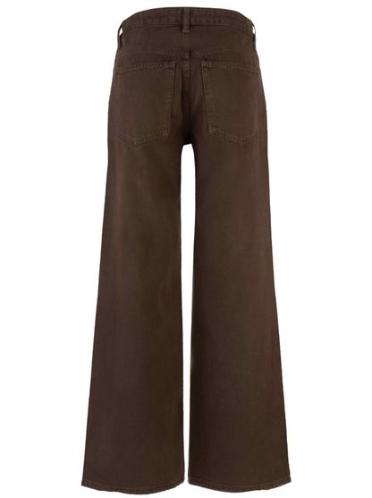 Kut Meg High Rise Side Panel Jean in Chocolate with wide‑leg silhouette and contrast side panels.