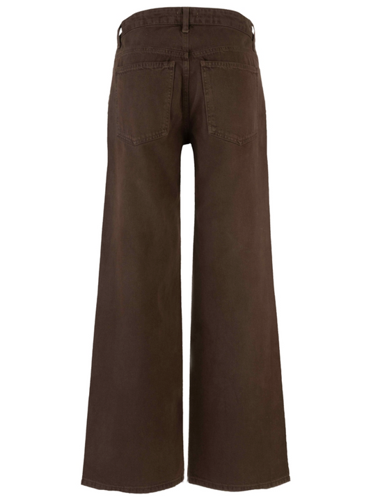 Kut Meg High Rise Side Panel Jean in Chocolate with wide‑leg silhouette and contrast side panels.