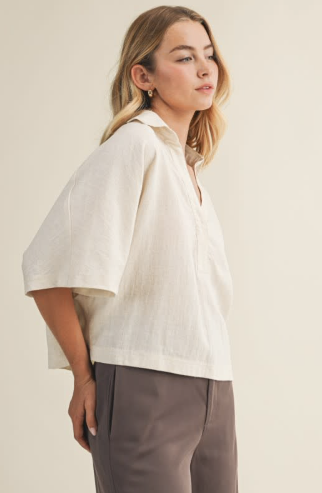 Oversized Popover Open Collared Shirt