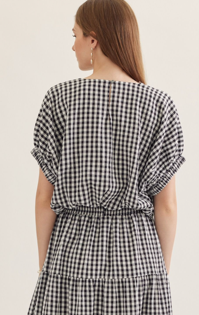 Gingham Short Dolman Sleeve Top