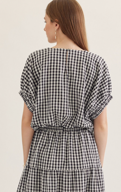Gingham Short Dolman Sleeve Top