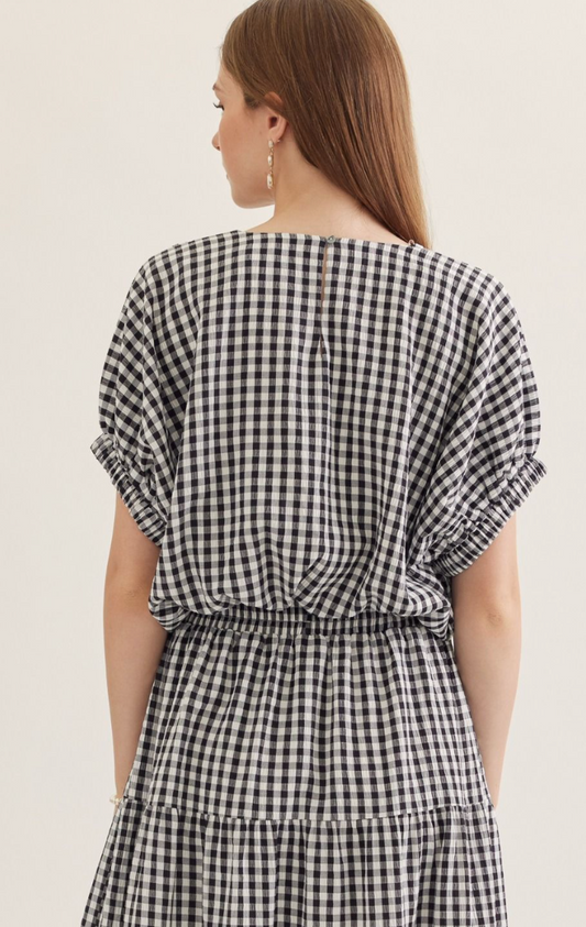 Gingham Short Dolman Sleeve Top
