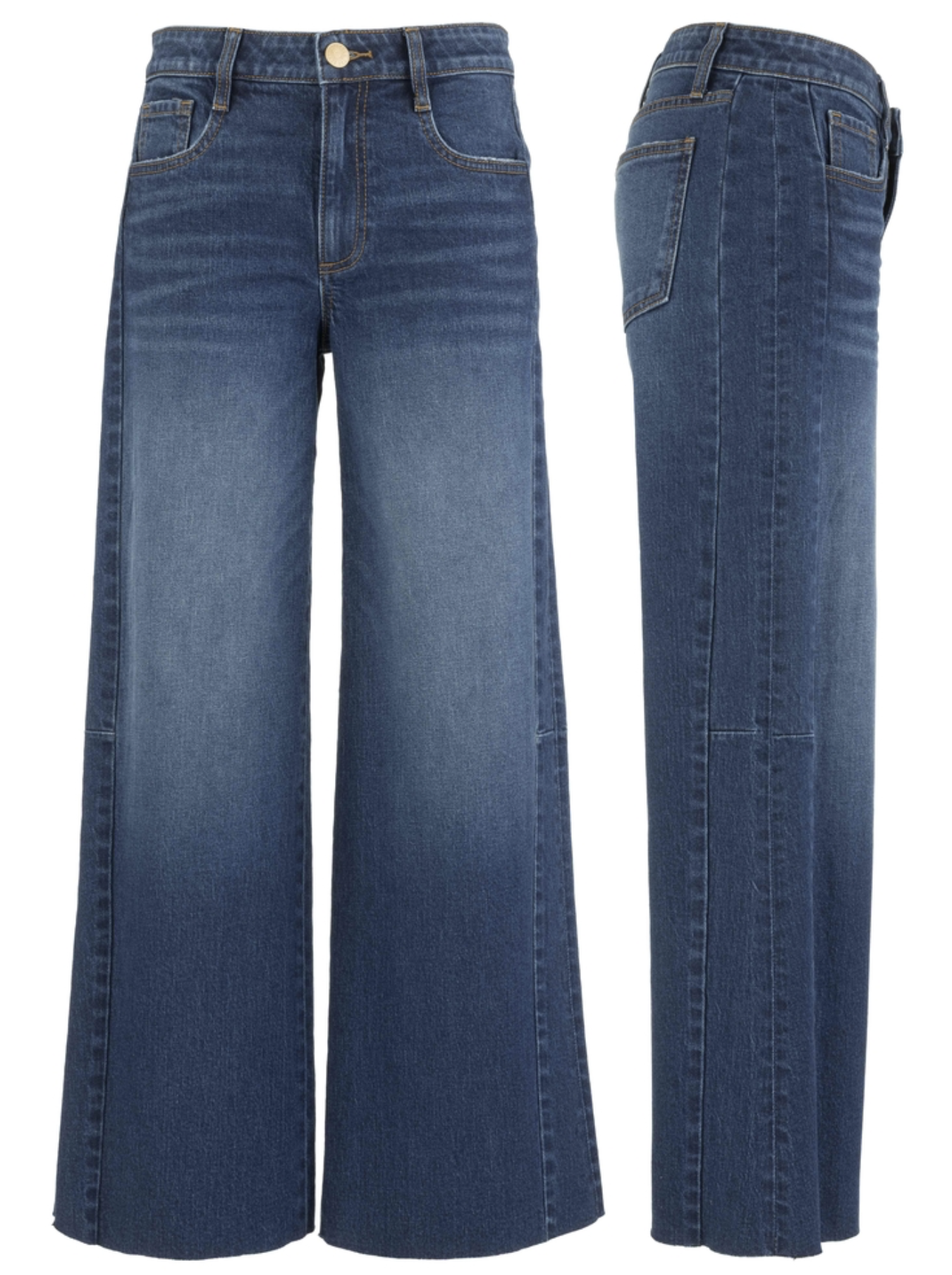 Kut Meg High Rise Raw Hem Jean in Curator wash with a full wide‑leg silhouette.