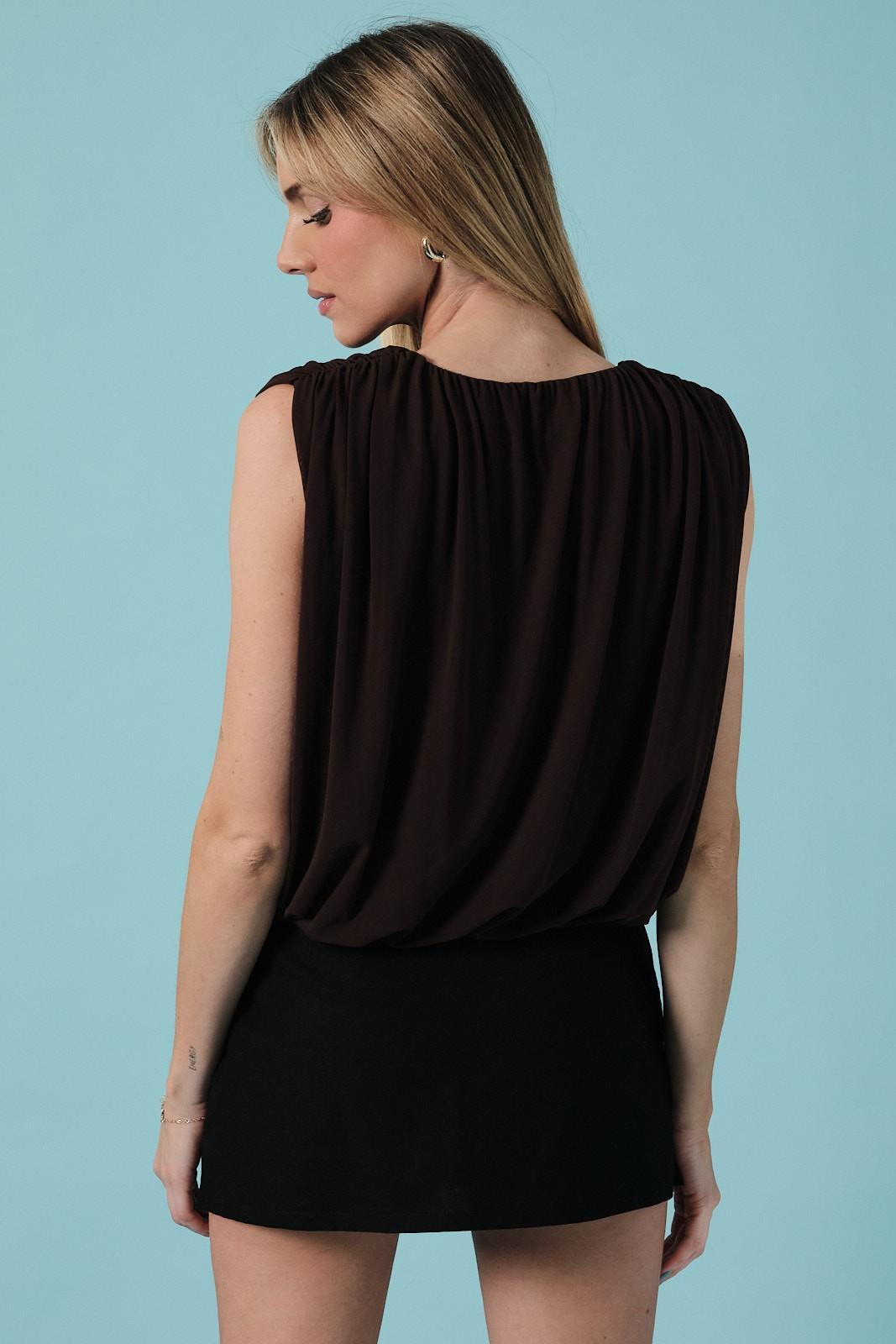 Sleeveless Draped Mesh Top