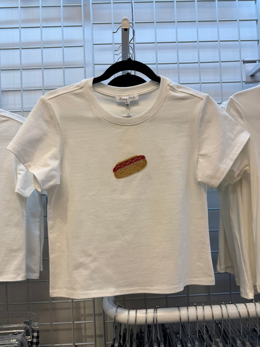 Baby Tee with Beaded Hotdog