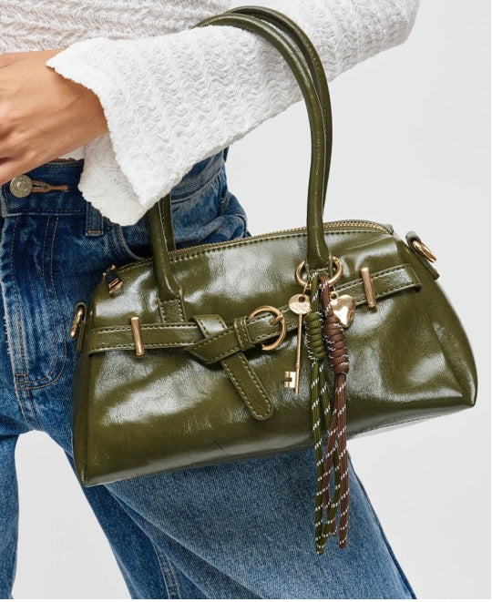 Urban Expressions Vienna Crossbody in sage vegan leather with structured silhouette and adjustable strap.
