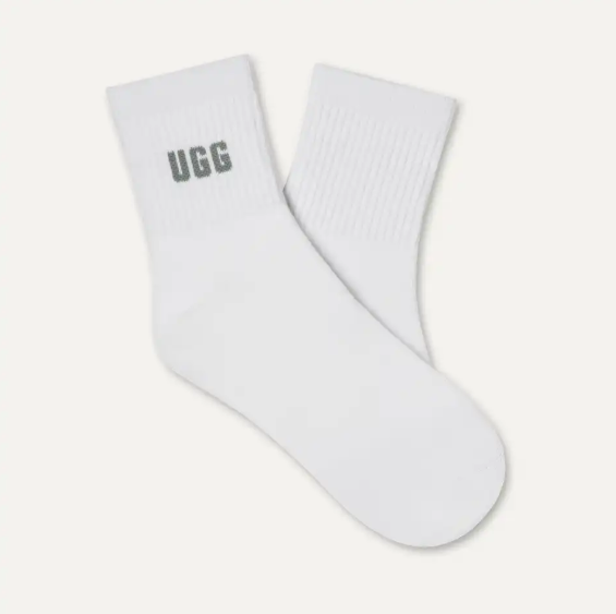 UGG Quinlin 3‑Pack quarter socks in blue, chestnut, and clover with soft plush knit.