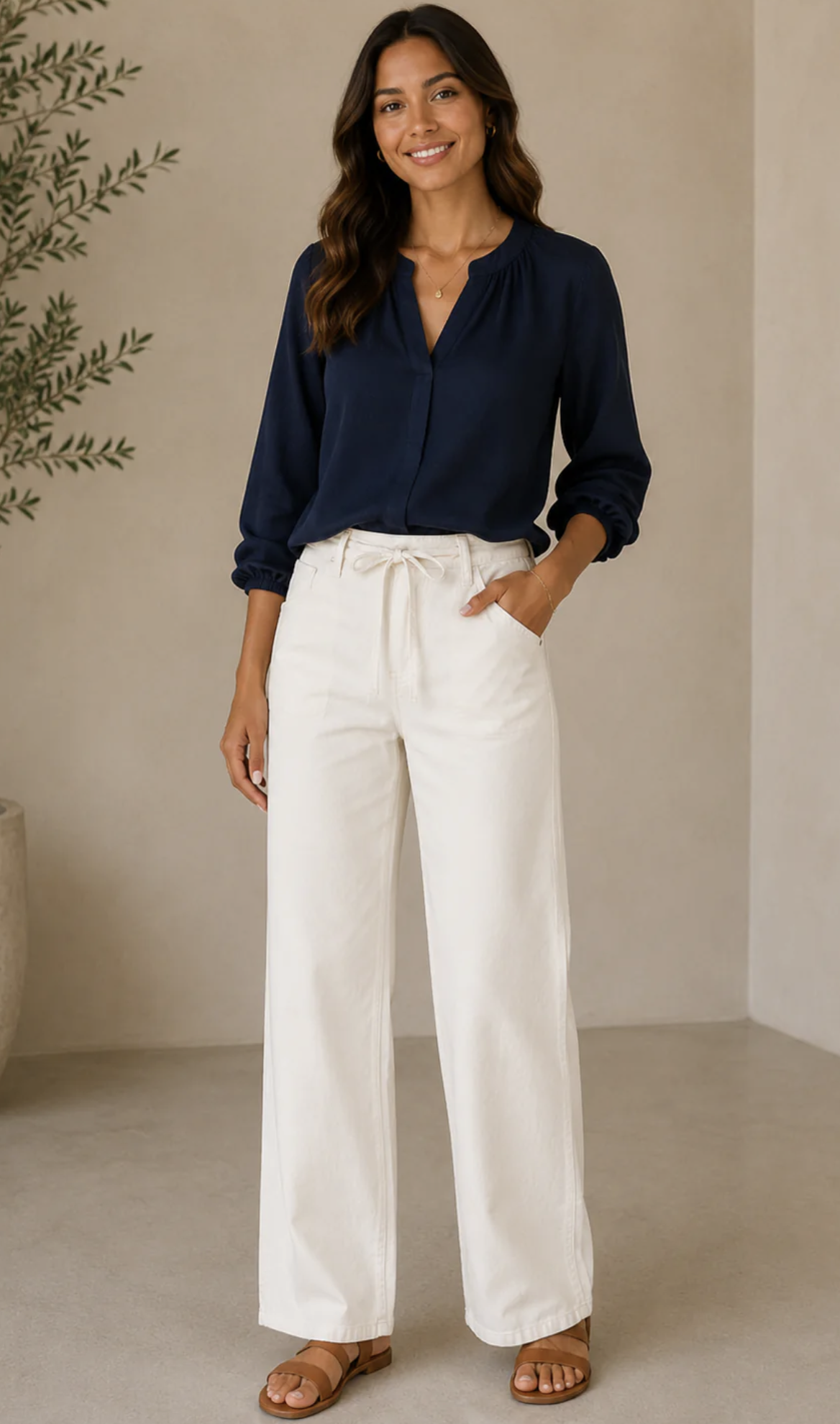 Lightweight Drawstring Wide Leg Pant