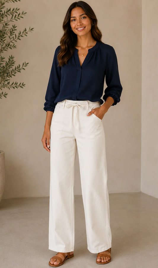 Lightweight Drawstring Wide Leg Pant