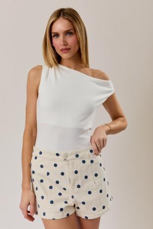 Asymmetrical Neck Sleeeveless Knit Top