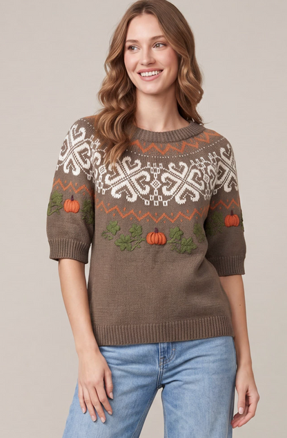 Pumpkin Fair Isle Sweater Top
