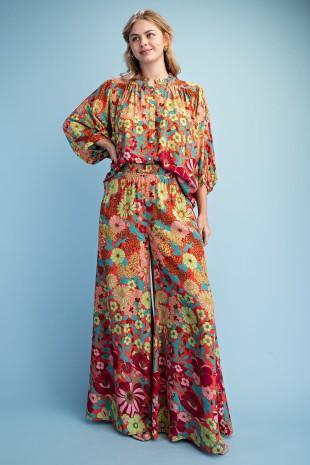 Retro Floral Wide Leg Pant