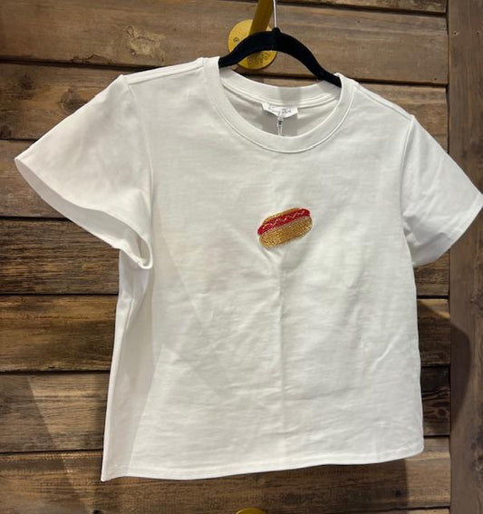 Baby Tee with Beaded Hotdog