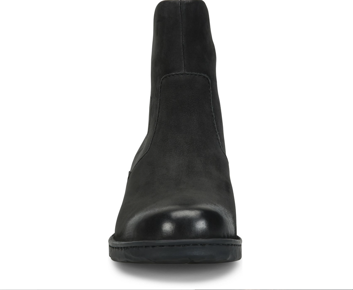 A Born Mercado black leather Chelsea-style ankle boot shown from a front-facing perspective on a solid white background.
