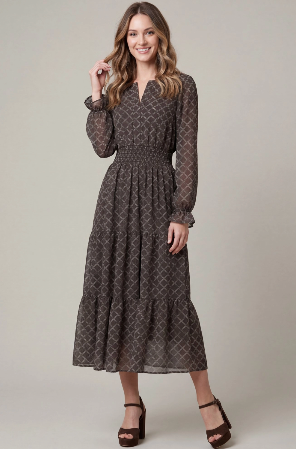 Checker Print Midi Dress