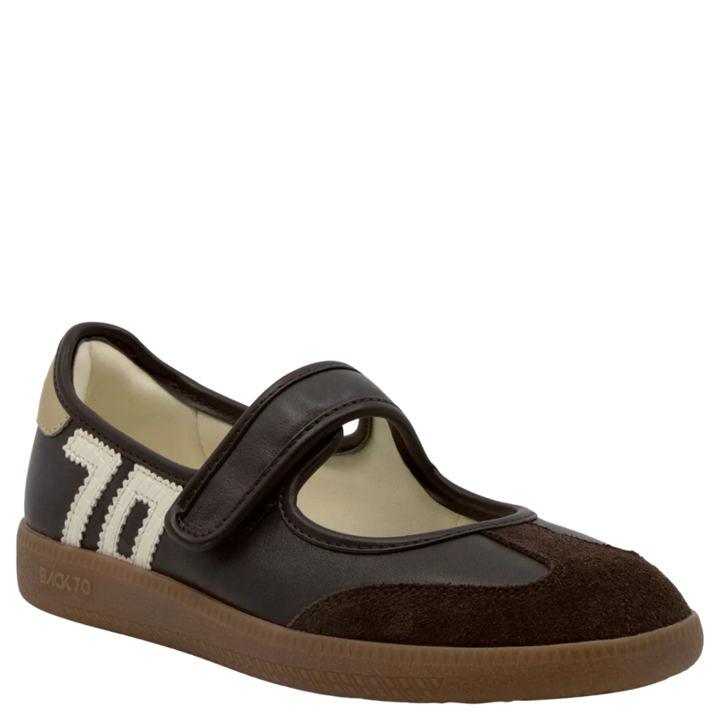 Back 70 Aya Sneaker in Coffee Milk with knit upper, lightweight cushioned sole, and modern minimalist design.
