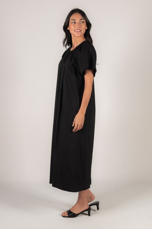 Before You Seersucker Puff Sleeve Maxi Dress D30288