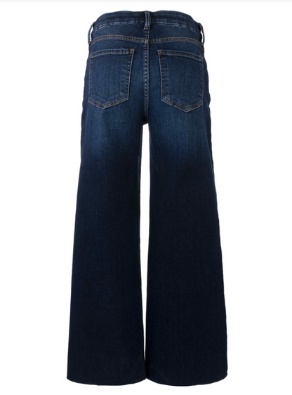 Back view of Kut Meg dark blue wide-leg denim jeans on a white background.