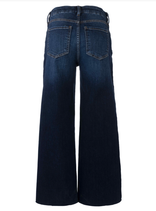 Back view of Kut Meg dark blue wide-leg denim jeans on a white background.