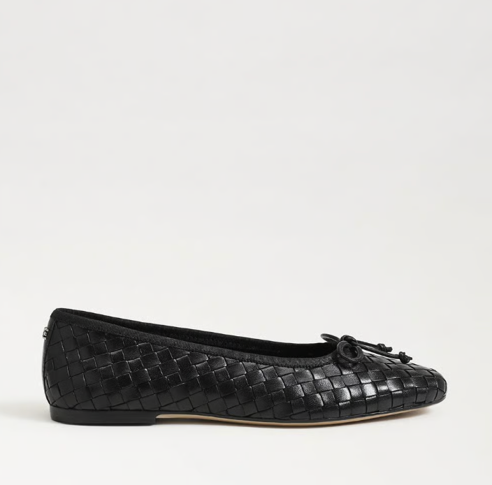 Sam Edelman Ruthie Woven Ballet Flat in black  with two‑tone woven upper and rounded ballet silhouette.