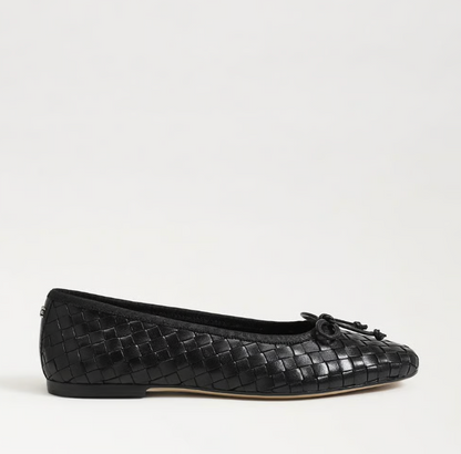 Sam Edelman Ruthie Woven Ballet Flat in black  with two‑tone woven upper and rounded ballet silhouette.