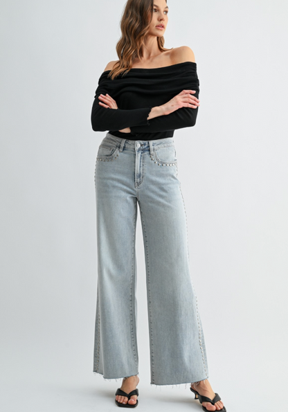 Raw Hem Studded Jeans