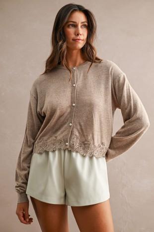 Pearl Cardigan Top with Pearl Trim