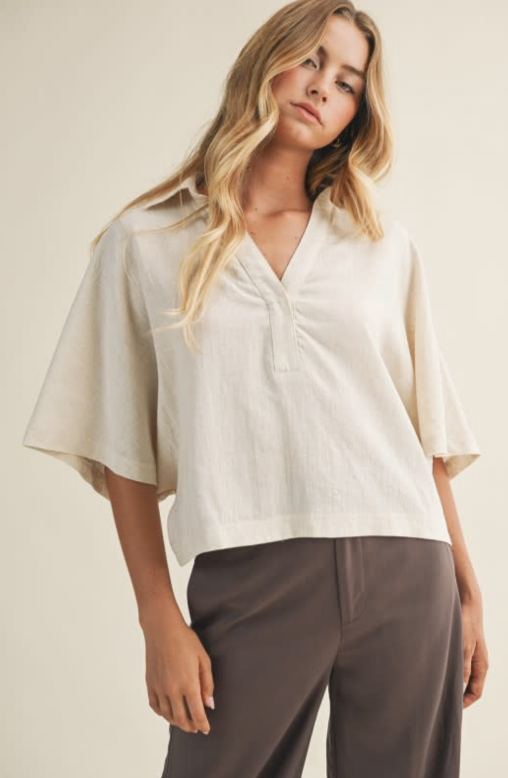 Oversized Popover Open Collared Shirt