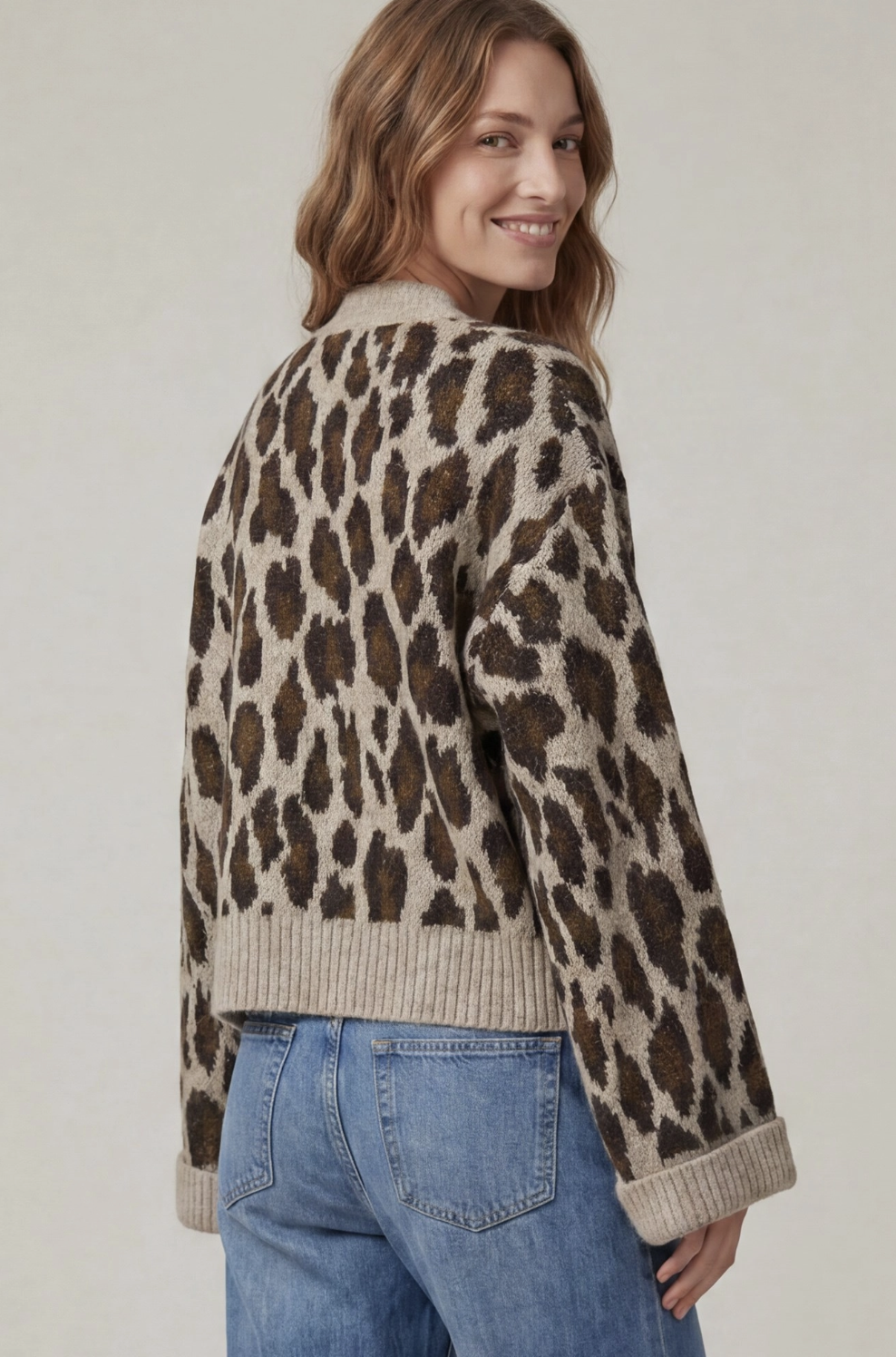 Animal Print Knit Sweater Cardigan
