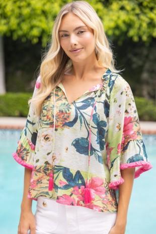 Tassel Front and Fringe Floral Top