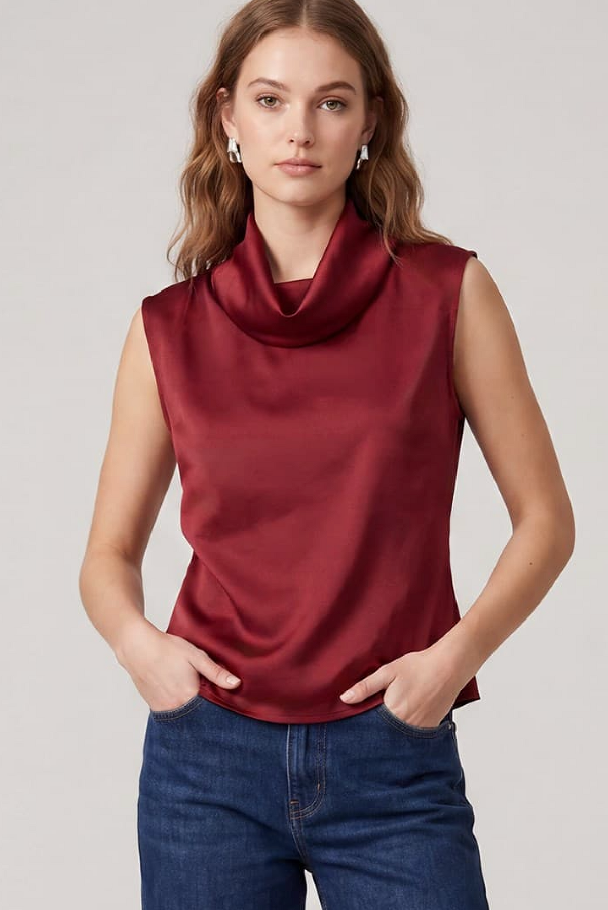 Sleeveless Woven Satin Top