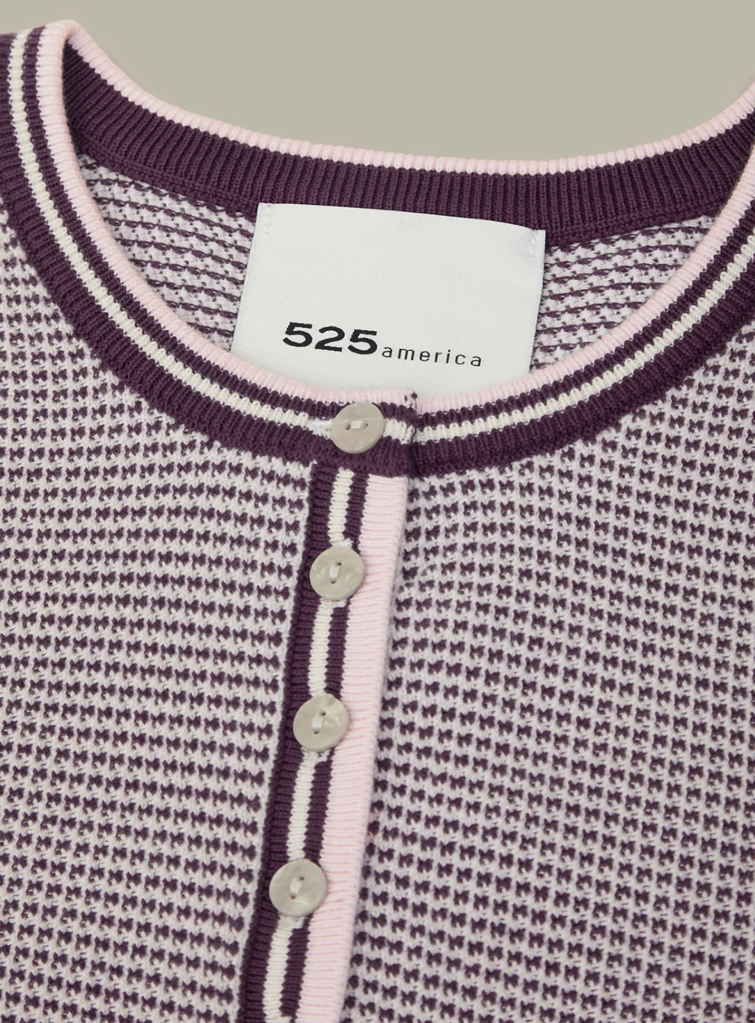 525 America Grayson tweed‑like puffed sleeve henley with textured knit and feminine silhouette.